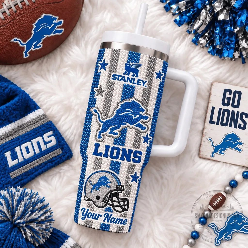 Detroit Lions NFL Diamond Pattern Stanley Tumbler With Custom Name Detroit Lions NFL Diamond Pattern Stanley Tumbler With Custom Name