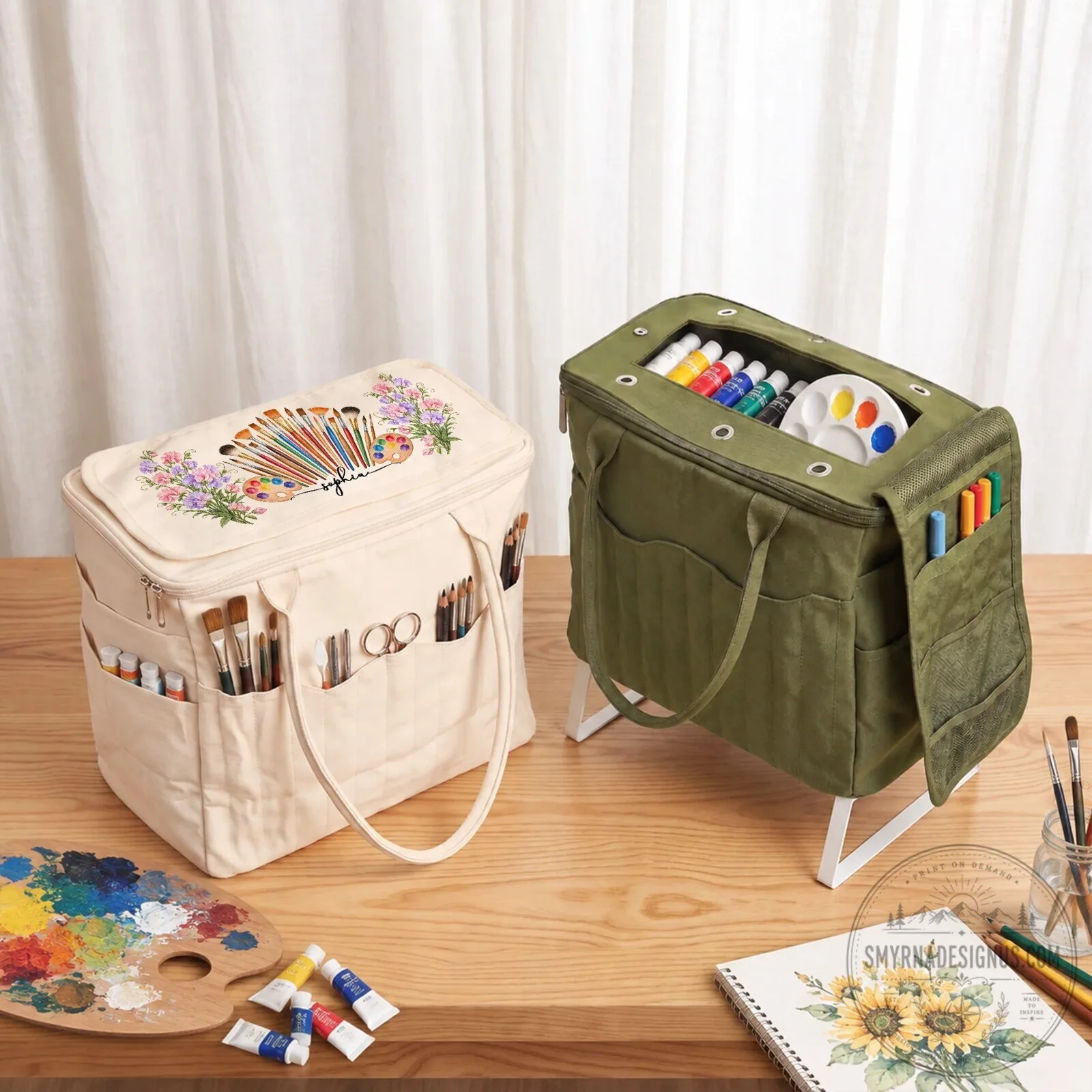 Personalized Artist Supply Bag with Birth Flower and Paintbrush Design 7 Personalized Artist Supply Bag with Birth Flower and Paintbrush Design