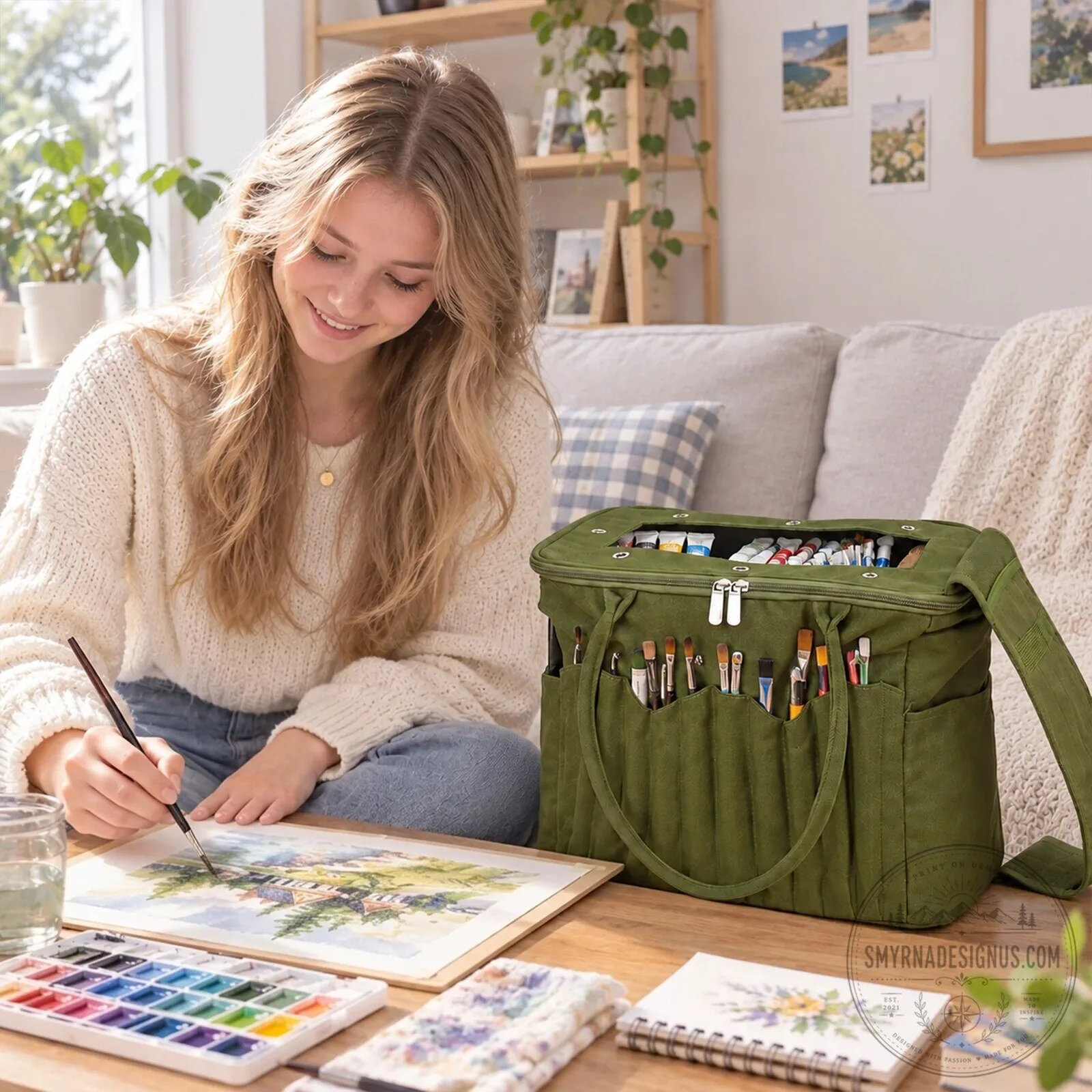 Personalized Artist Supply Bag with Birth Flower and Paintbrush Design 8 Personalized Artist Supply Bag with Birth Flower and Paintbrush Design