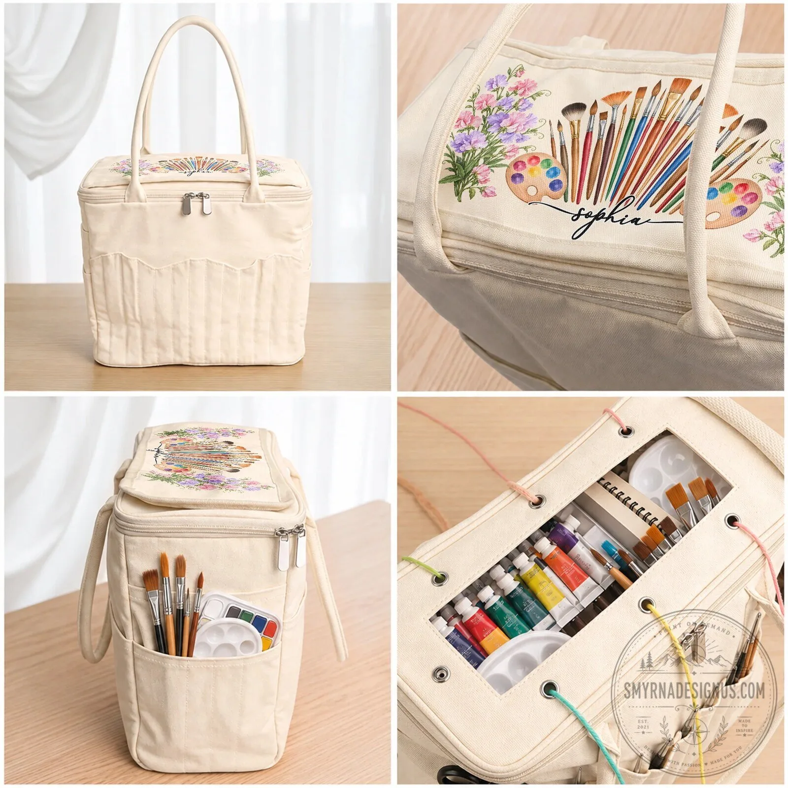 Personalized Artist Supply Bag with Birth Flower and Paintbrush Design 10 Personalized Artist Supply Bag with Birth Flower and Paintbrush Design