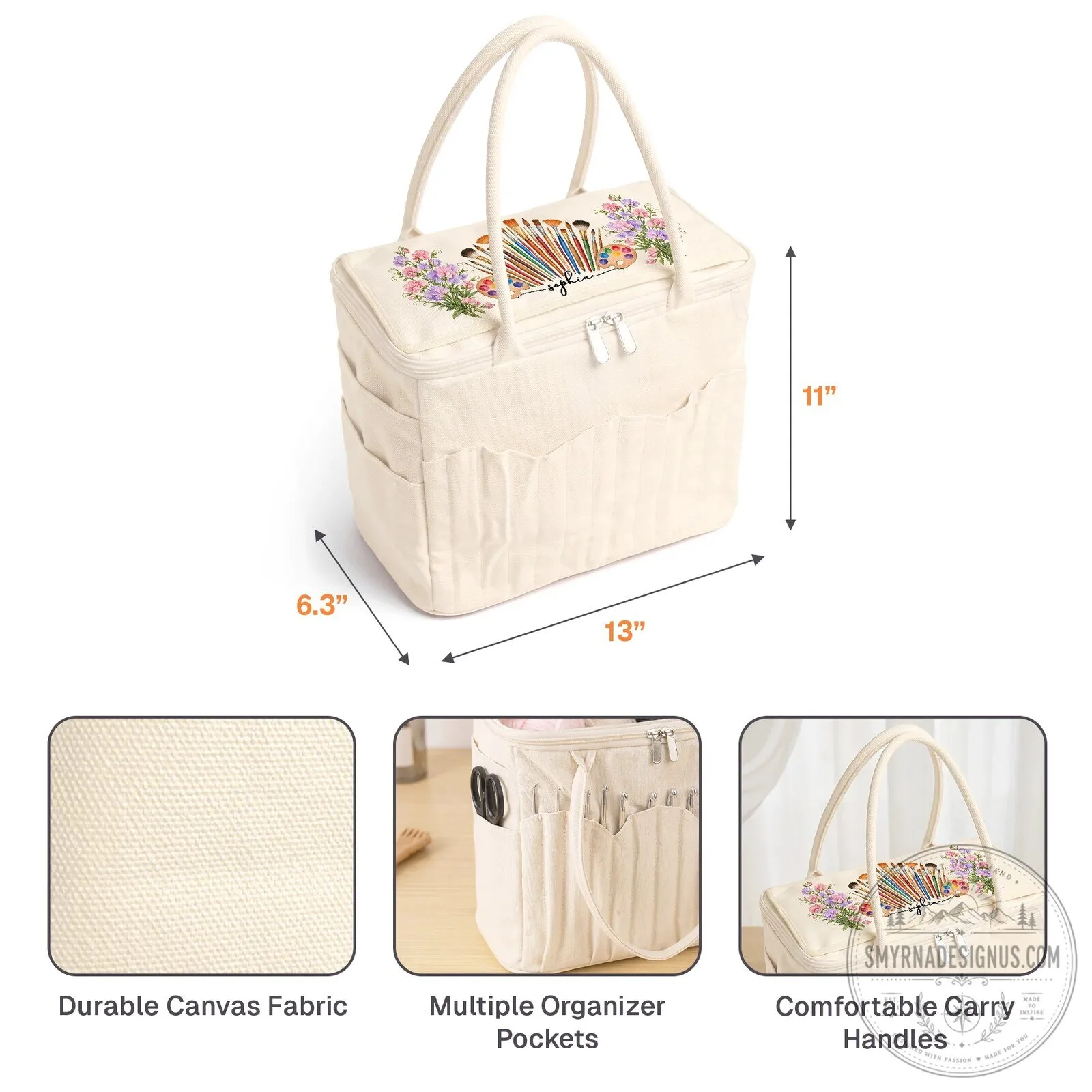 Personalized Artist Supply Bag with Birth Flower and Paintbrush Design 11 Personalized Artist Supply Bag with Birth Flower and Paintbrush Design