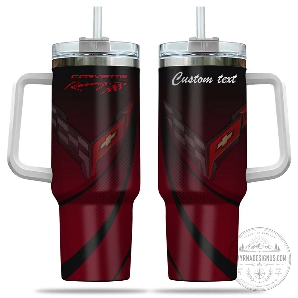Corvette Racing Custom Name 40oz Stainless Steel Tumbler with Handle