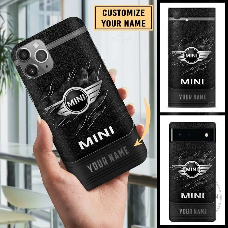 Mini Cooper Car Logo Personalized Black Leather Texture Phone Case