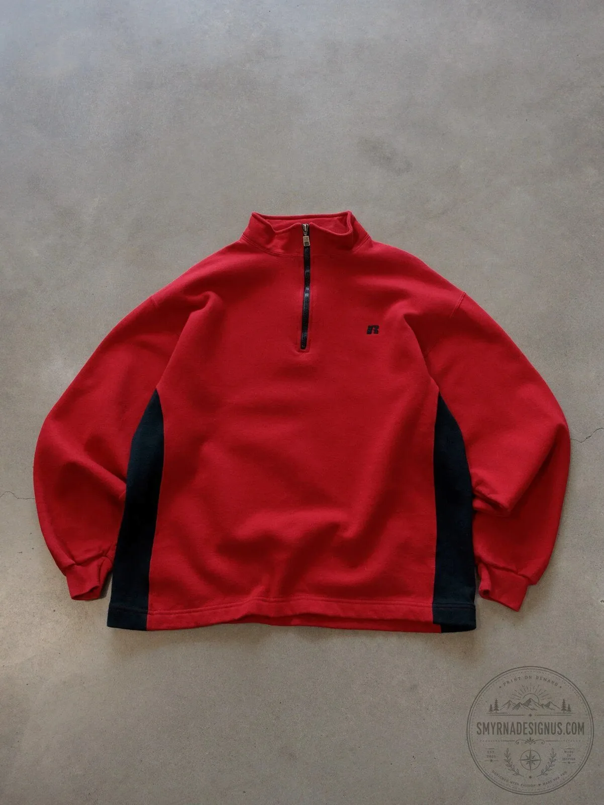 Vintage Russell Athletic Red and Black Colorblock Quarter Zip Sweatshirt
