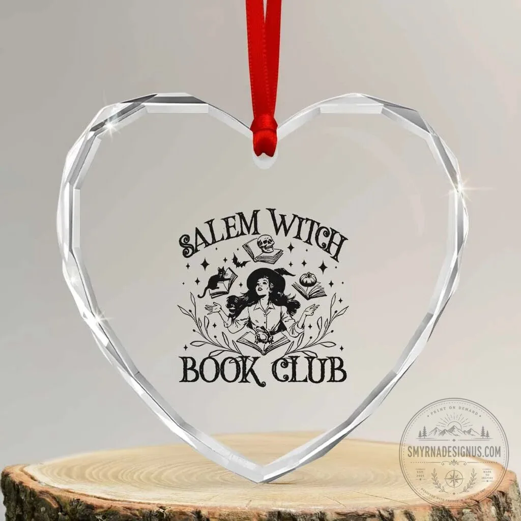 Salem Witch Book Club Halloween Heart Crystal Glass Christmas Ornament