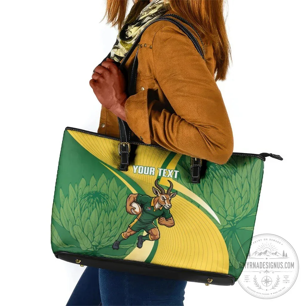 South Africa Rugby Springboks Mascot Sporty Style Leather Tote Bag