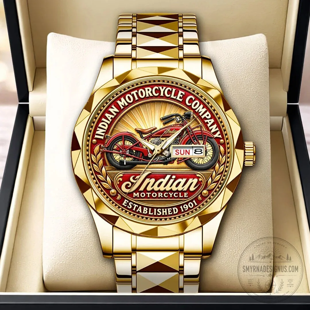 Indian Motorcycle Company Golden Watch, Vintage Indian Motorcycle Company Wristwatch