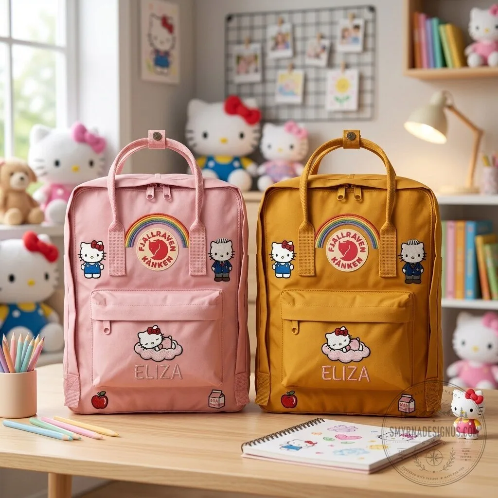 Hello Kitty Fjallraven Kanken Embroidered Backpack with Rainbow Logo
