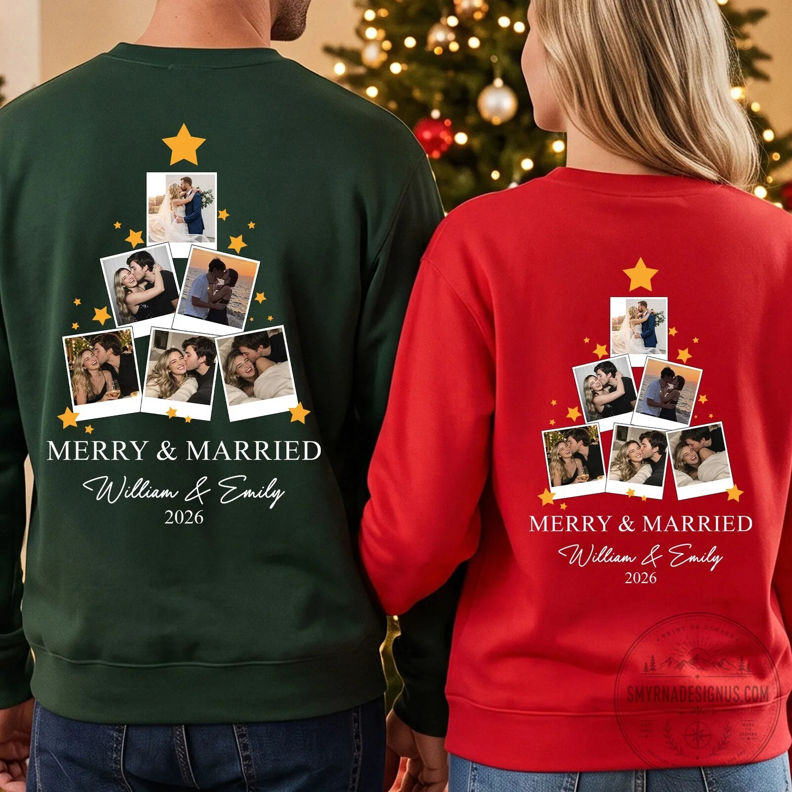 Merry Christmas Married Couple Personalized Photo Collage Sweatshirt