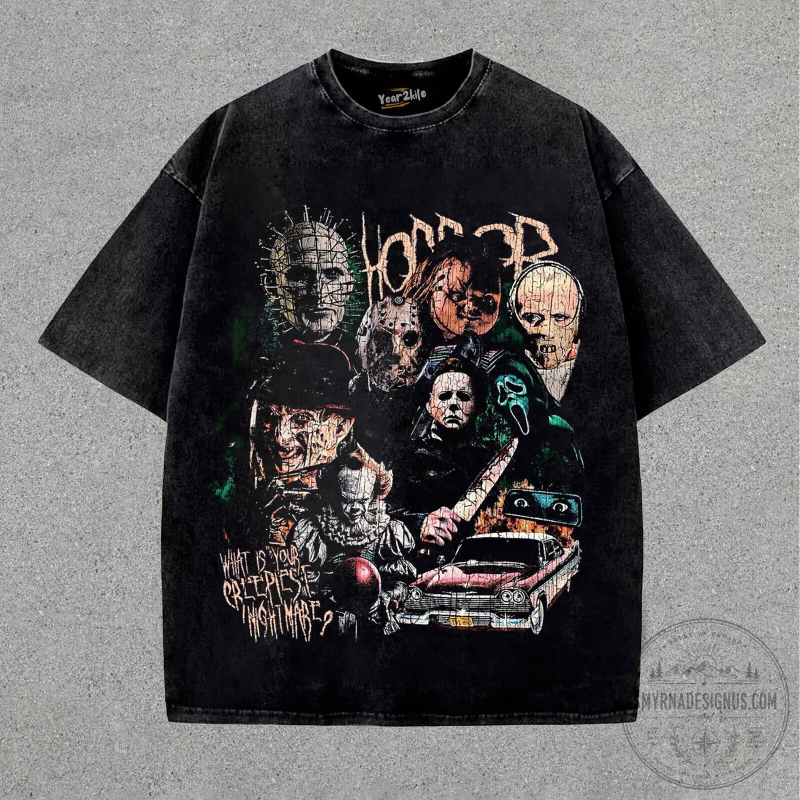 Classic Horror Movie Villains Vintage Washed Graphic T-Shirt