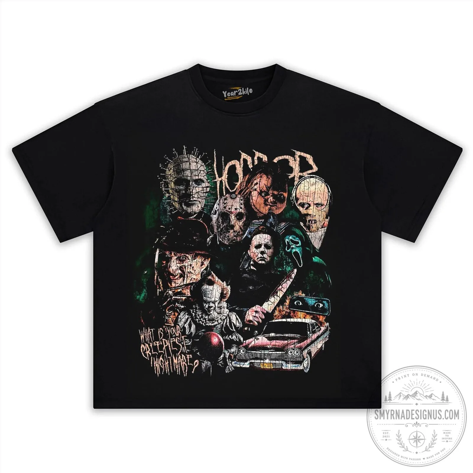 Classic Horror Movie Villains Vintage Washed Graphic T-Shirt 9 Classic Horror Movie Villains Vintage Washed Graphic T-Shirt