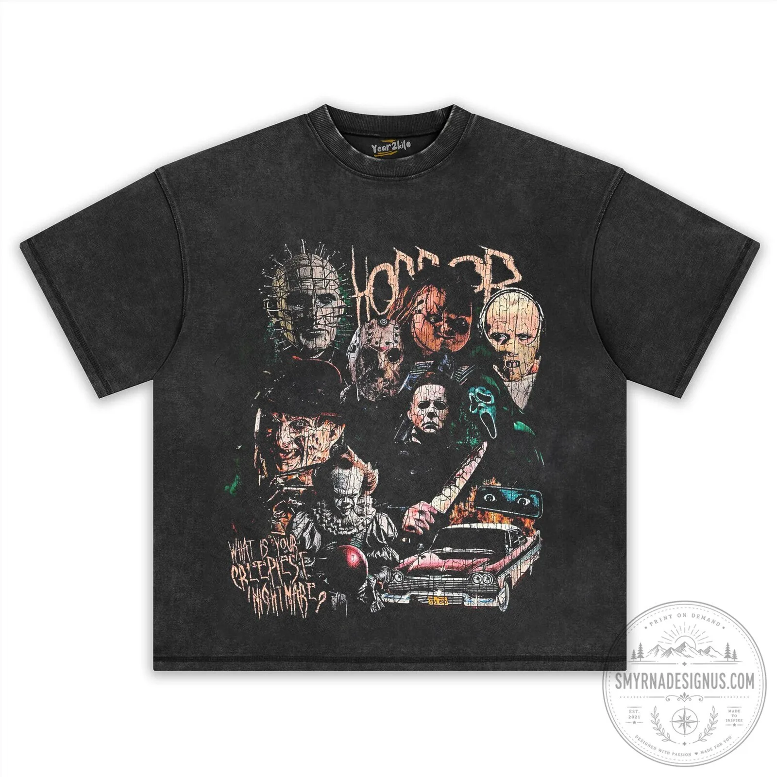 Classic Horror Movie Villains Vintage Washed Graphic T-Shirt 10 Classic Horror Movie Villains Vintage Washed Graphic T-Shirt