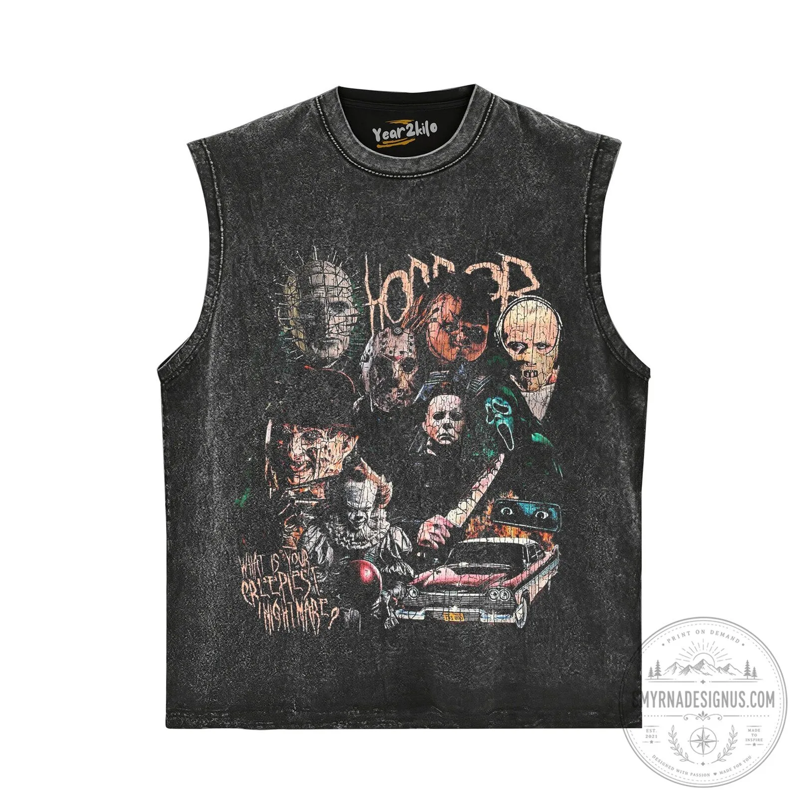 Classic Horror Movie Villains Vintage Washed Graphic T-Shirt 11 Classic Horror Movie Villains Vintage Washed Graphic T-Shirt