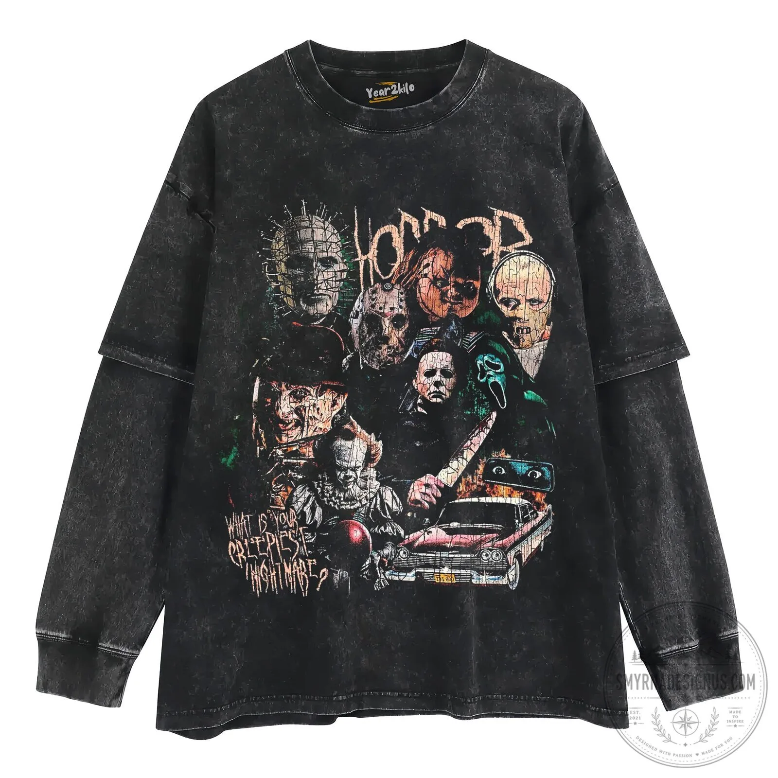 Classic Horror Movie Villains Vintage Washed Graphic T-Shirt 12 Classic Horror Movie Villains Vintage Washed Graphic T-Shirt