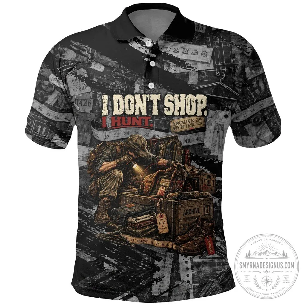 Archive Hunter I Don't Shop I Hunt Vintage Streetwear Grunge Polo Shirt