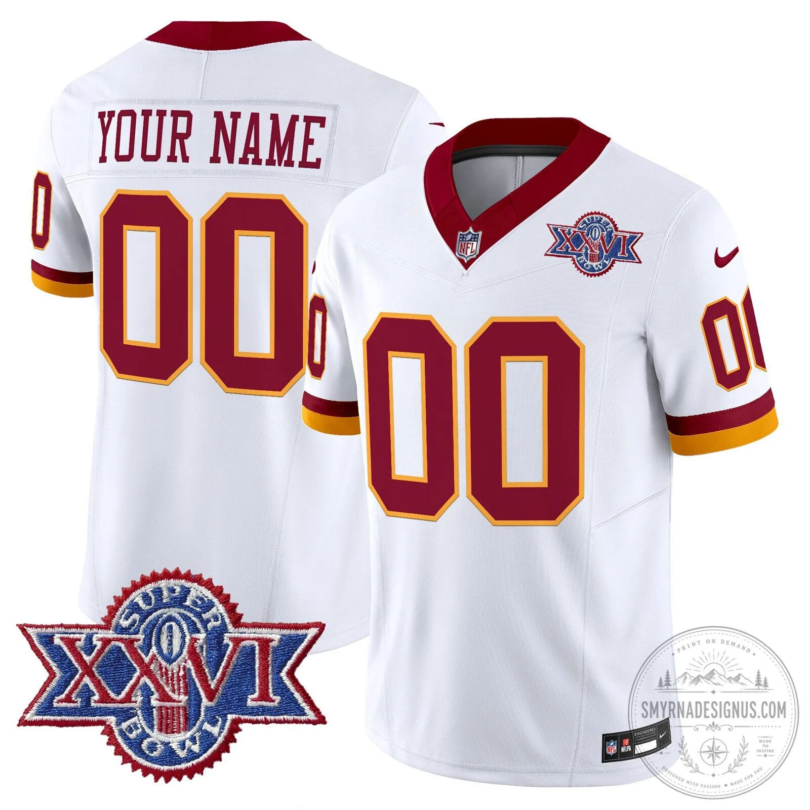 Washington Redskins Super Bowl XXVI Throwback 1992 Custom Football Jersey