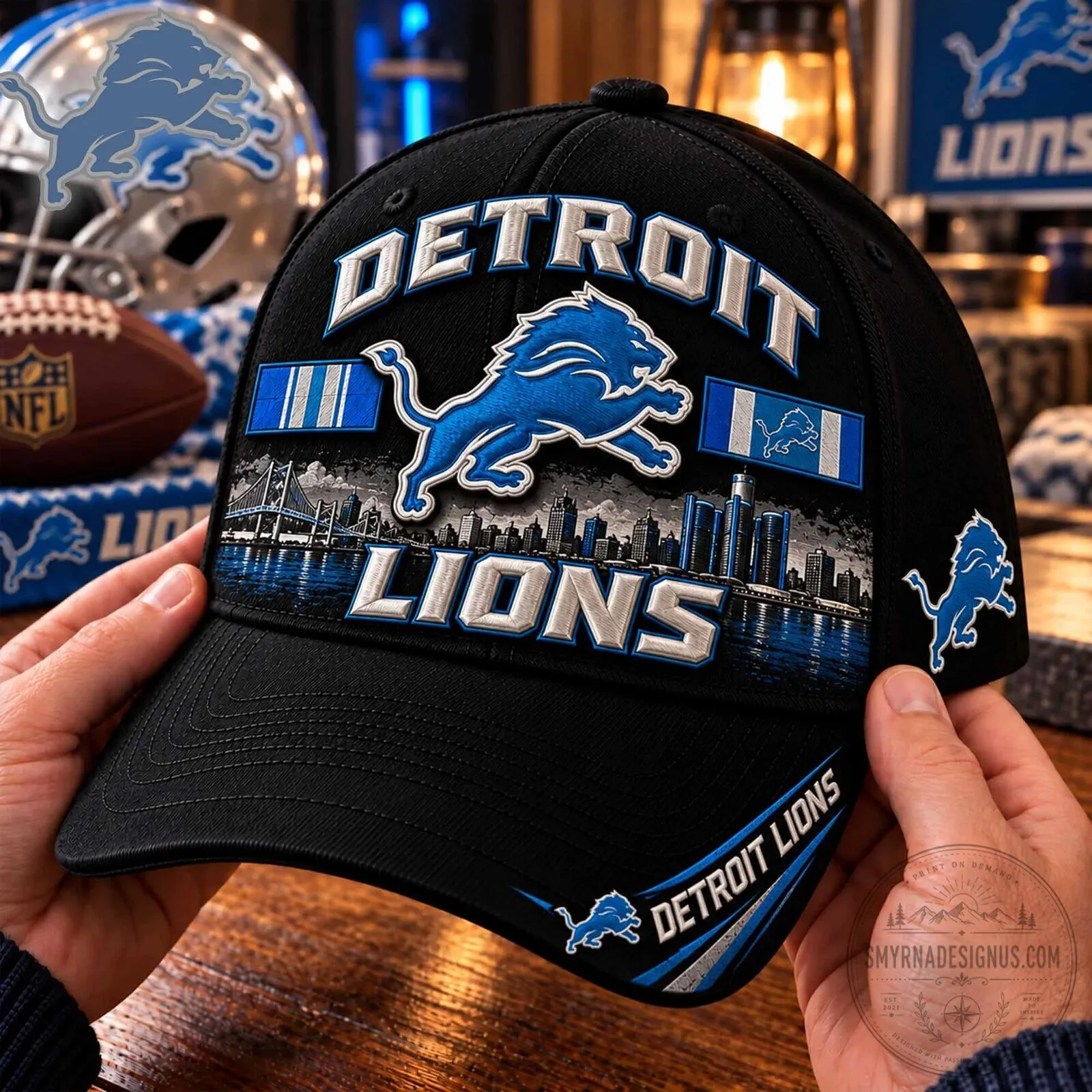 Detroit Lions NFL Football Cityscape Graphic Black Adjustable Cap Hat 1 Detroit Lions NFL Football Cityscape Graphic Black Adjustable Cap Hat