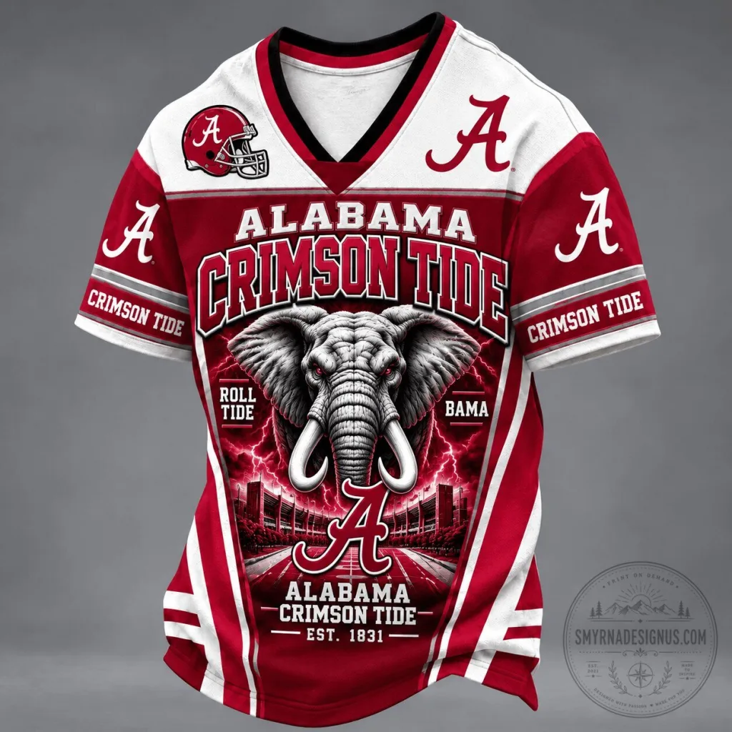 Alabama Crimson Tide Elephant Mascot NCAA Football Team V-Neck Jersey Alabama Crimson Tide Elephant Mascot NCAA Football Team V-Neck Jersey