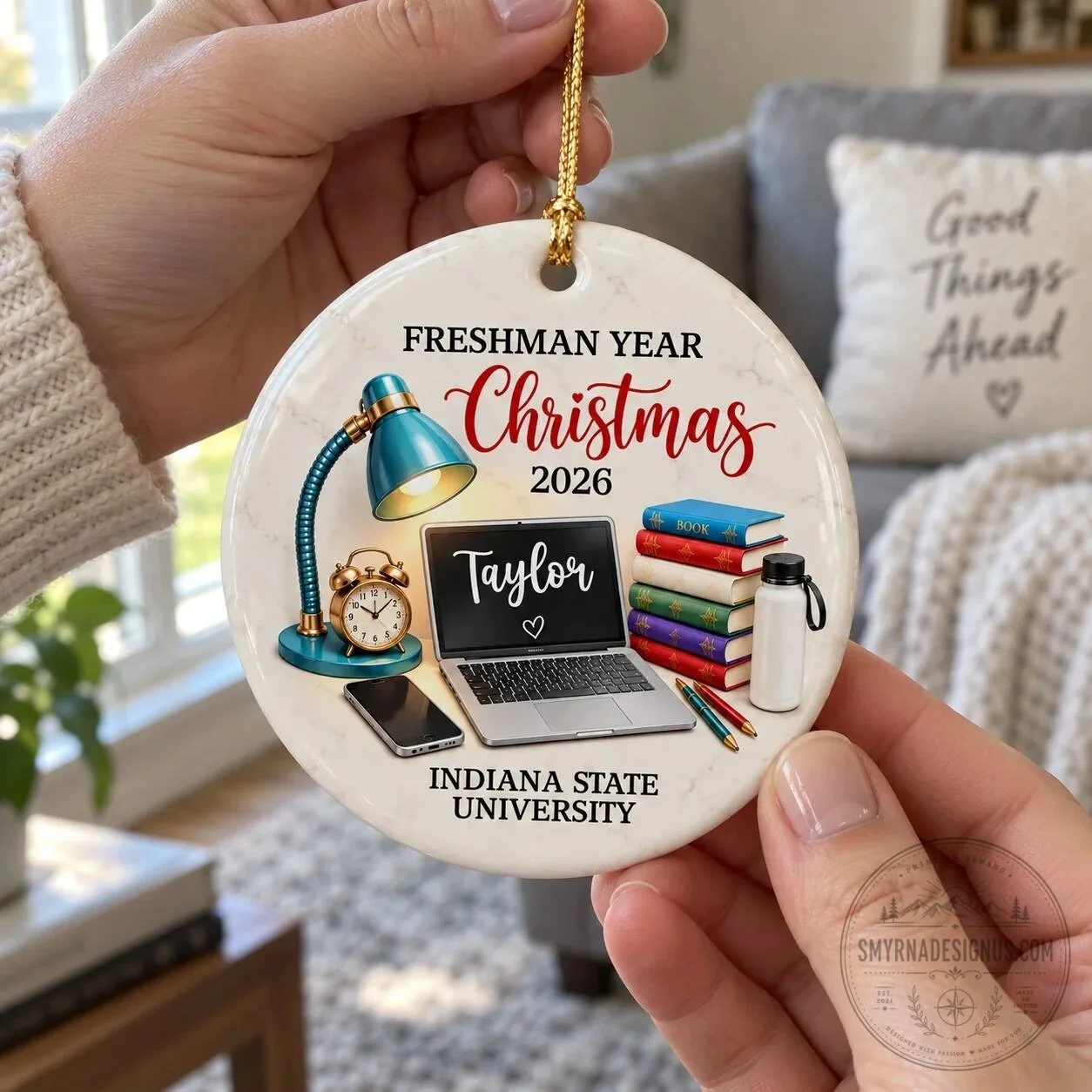 Indiana State University Freshman Year Christmas Study Desk Personalized Ornament 6 Indiana State University Freshman Year Christmas Study Desk Personalized Ornament