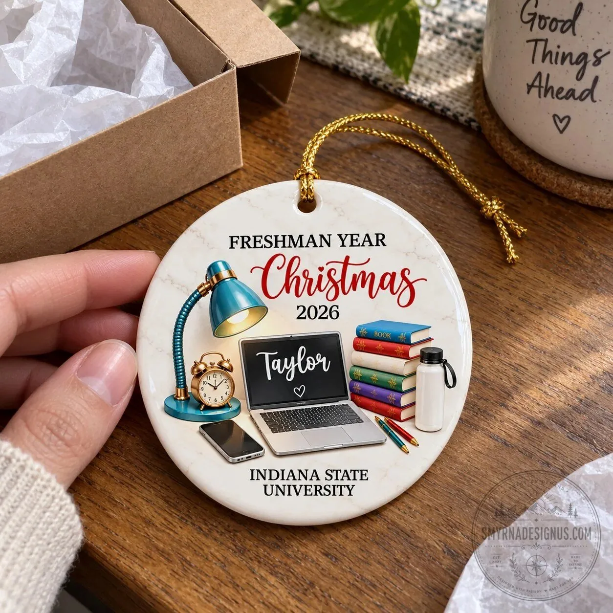 Indiana State University Freshman Year Christmas Study Desk Personalized Ornament 7 Indiana State University Freshman Year Christmas Study Desk Personalized Ornament