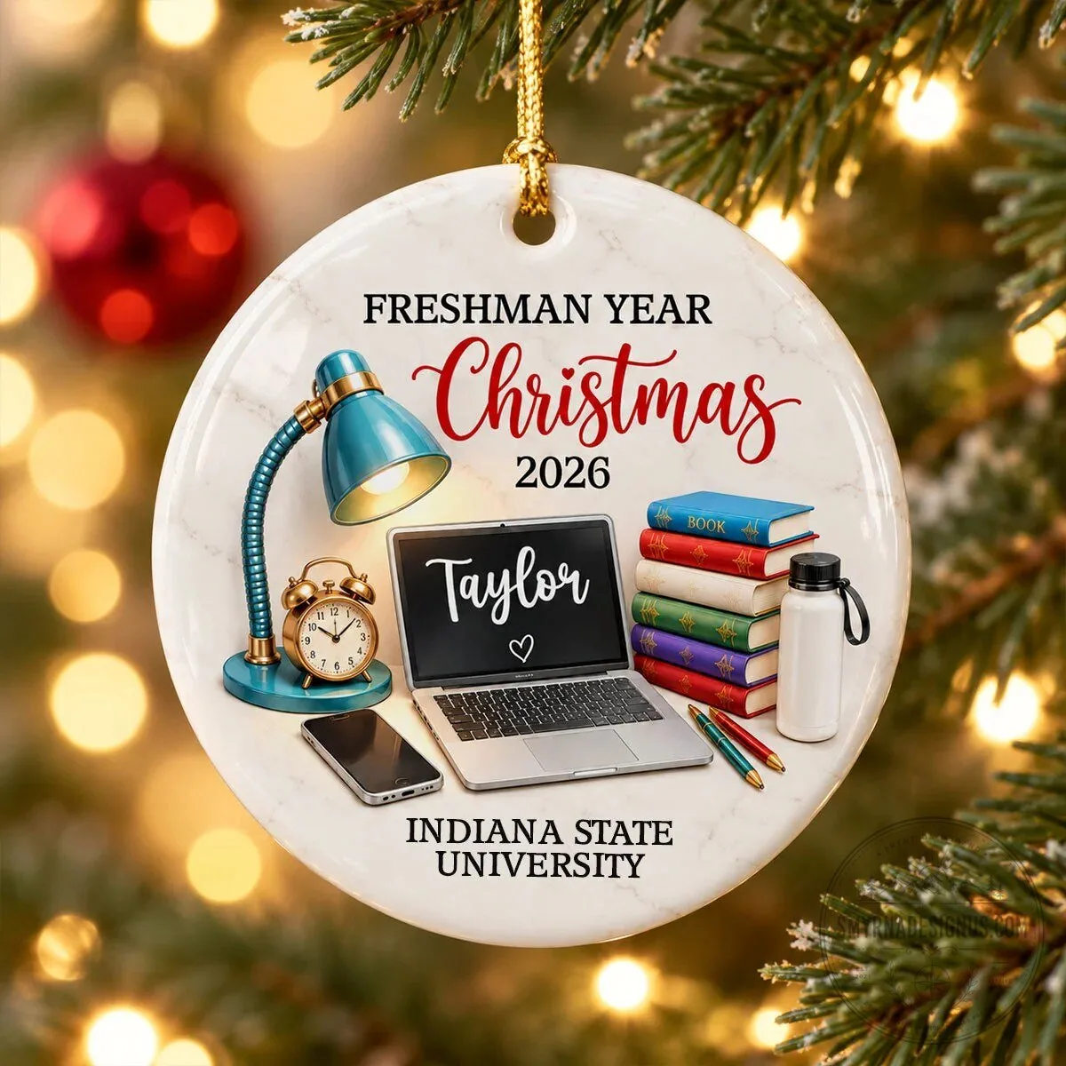 Indiana State University Freshman Year Christmas Study Desk Personalized Ornament 9 Indiana State University Freshman Year Christmas Study Desk Personalized Ornament