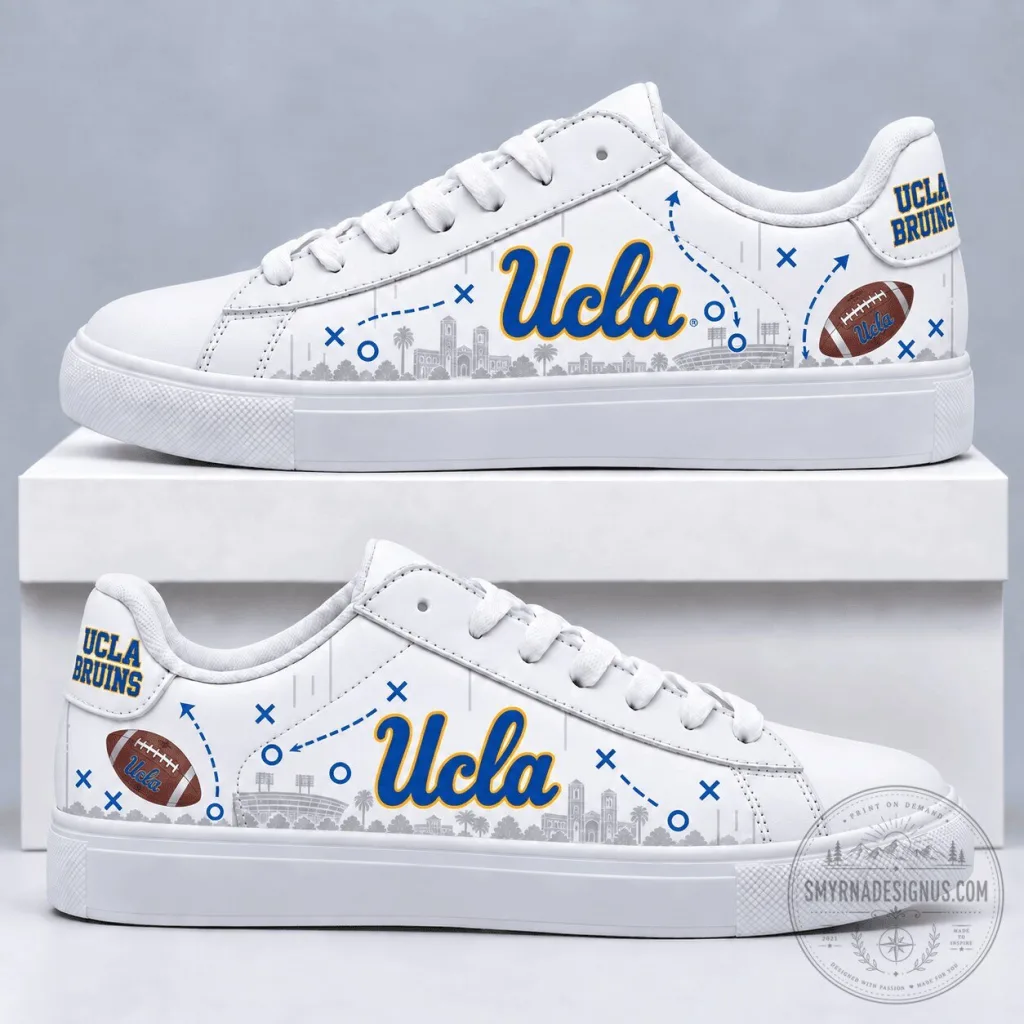 White Low Top Sneakers for UCLA Bruins Football Team White Low Top Sneakers for UCLA Bruins Football Team