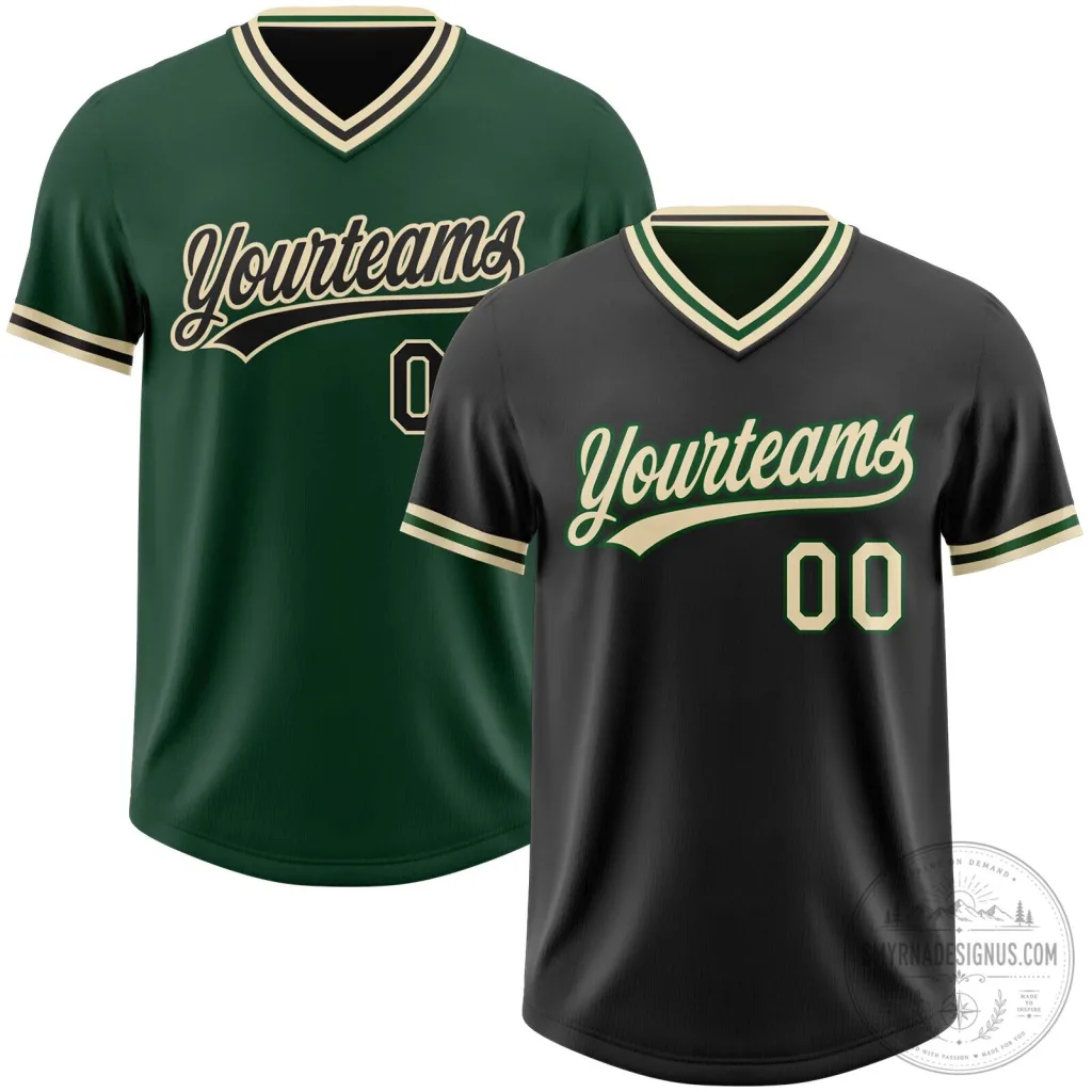 Custom Black Cream Green Reversible Pullover Baseball Jersey Custom Black Cream Green Reversible Pullover Baseball Jersey