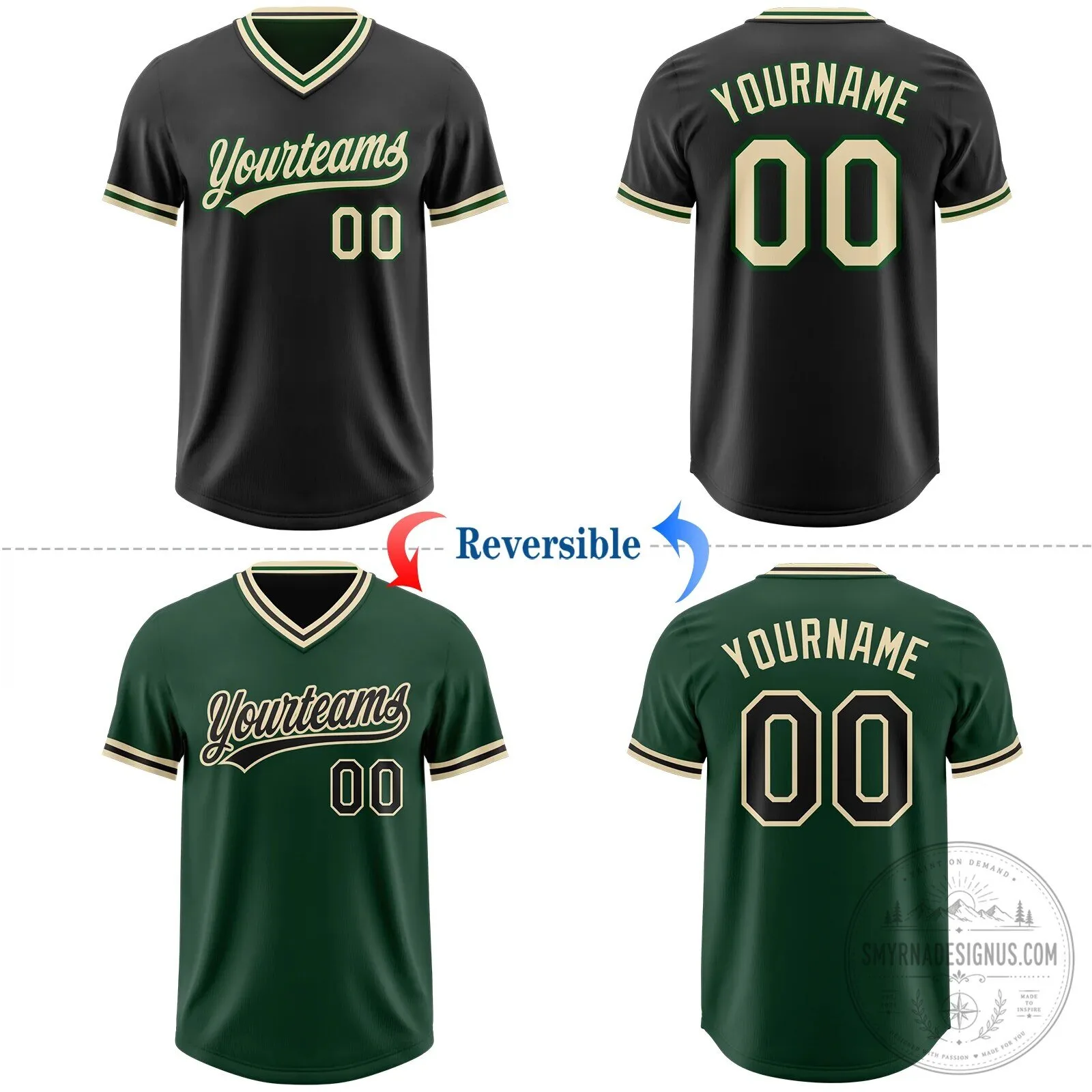 Custom Black Cream Green Reversible Pullover Baseball Jersey 8 Custom Black Cream Green Reversible Pullover Baseball Jersey