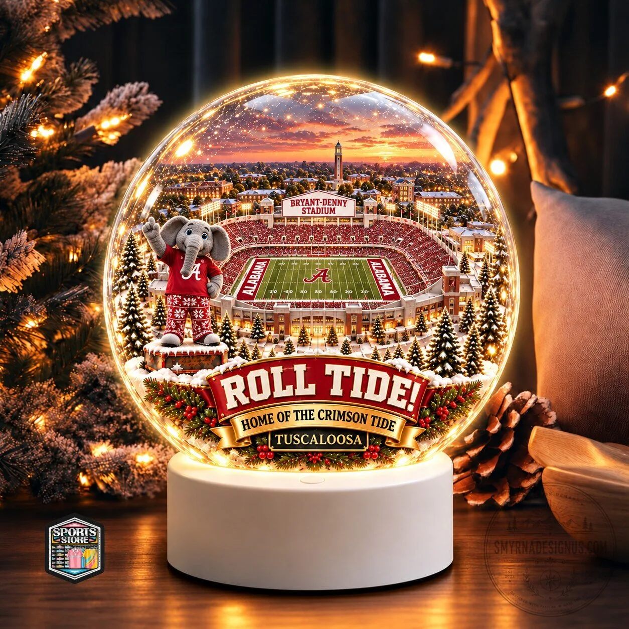 Alabama Crimson Tide Bryant-Denny Stadium Christmas Snow Globe