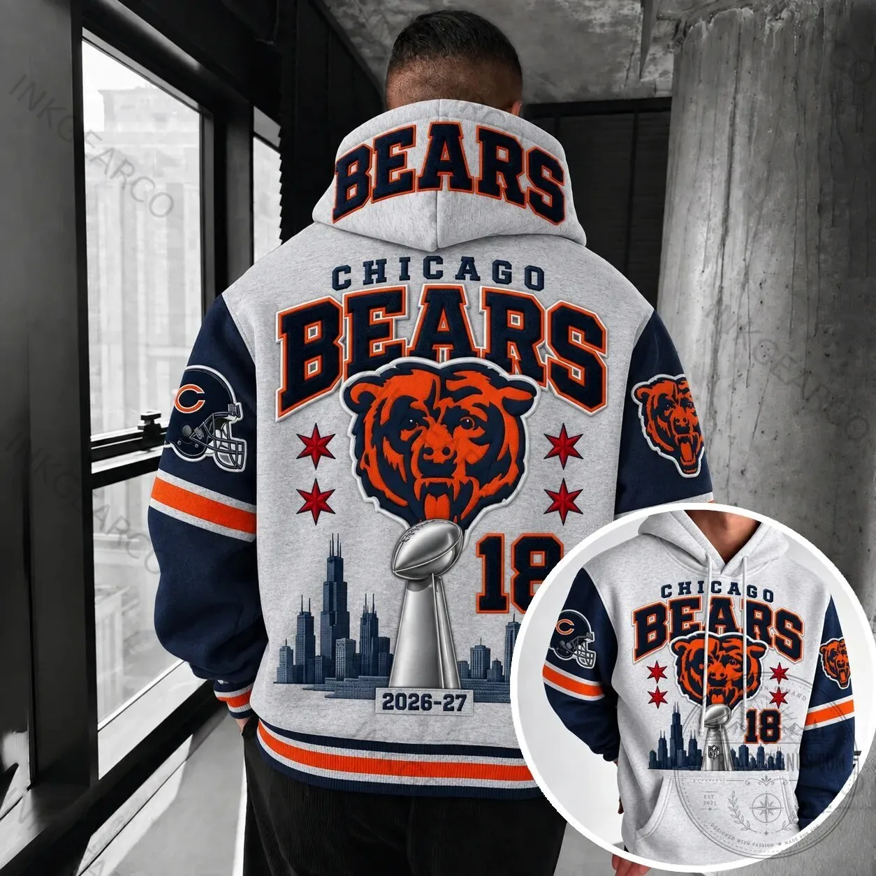 Chicago Bears NFL Football Team Super Bowl Champions Gray Hoodie
