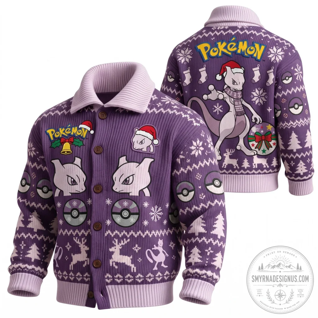 Pokemon Mewtwo Christmas Holiday Knitted Cardigan Pokemon Mewtwo Christmas Holiday Knitted Cardigan