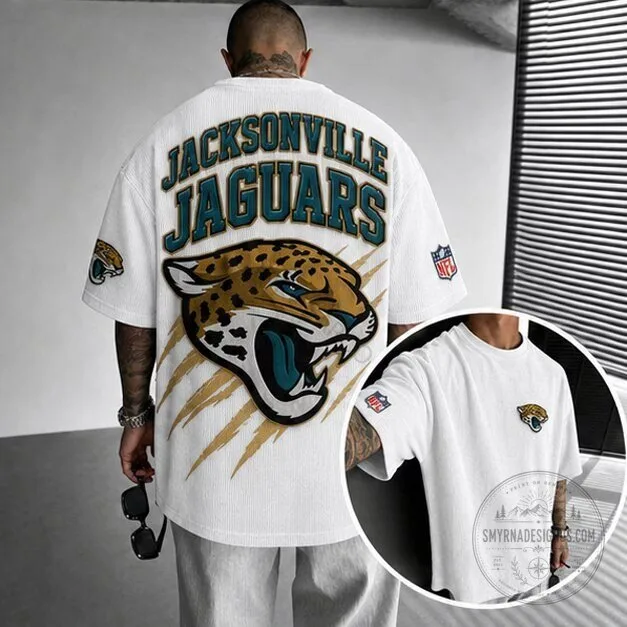 Jacksonville Jaguars NFL Team Logo White Oversized Short Sleeve T-Shirt