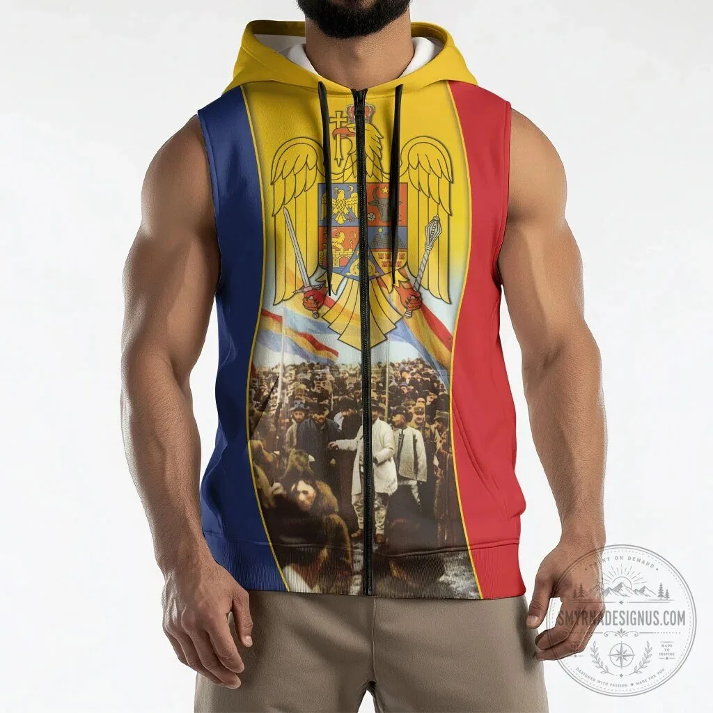 Romania Great Union Day Sleeveless Zip Hoodie 6 Romania Great Union Day Sleeveless Zip Hoodie
