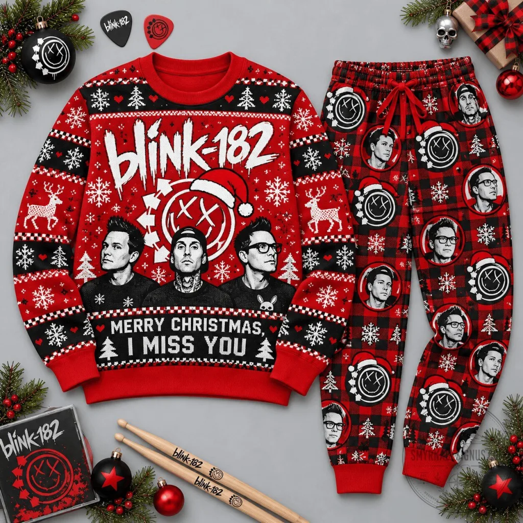 Blink-182 Merry Christmas I Miss You Holiday Sweatshirt and Pants Set Blink-182 Merry Christmas I Miss You Holiday Sweatshirt and Pants Set