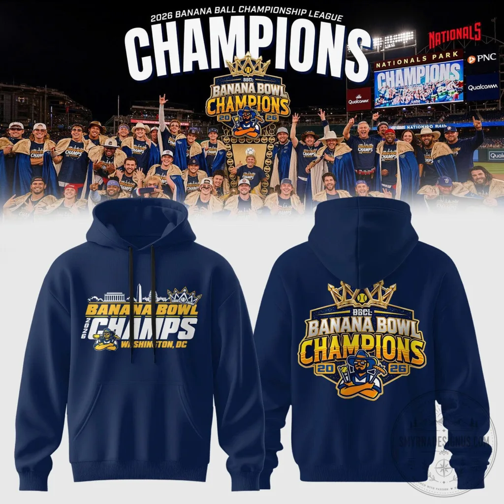 Banana Bowl Champions 2026 Baseball League Navy Blue Hoodie Banana Bowl Champions 2026 Baseball League Navy Blue Hoodie