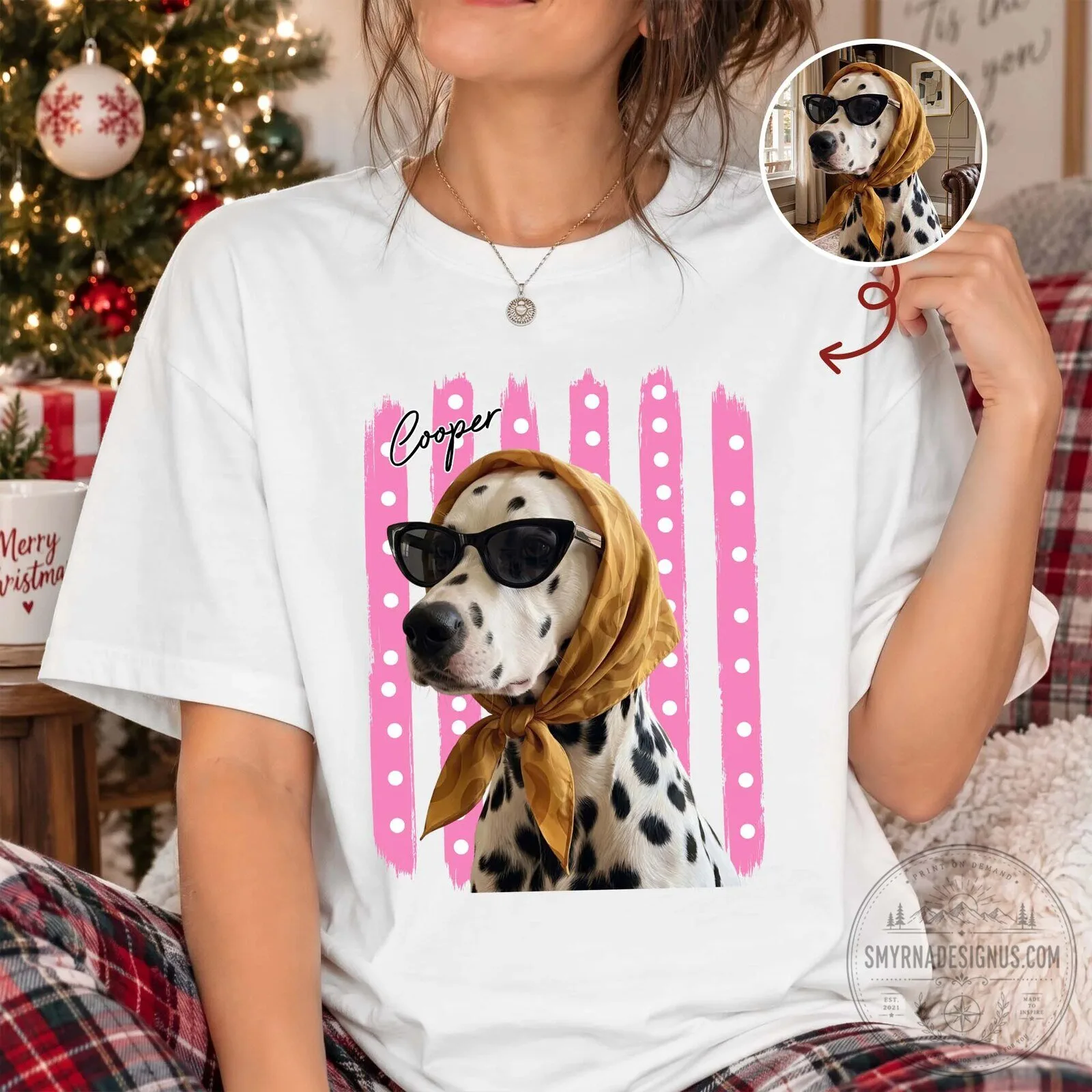 Custom Pet Portrait Striped Polka Dot Cat Lover T-Shirt 9 Custom Pet Portrait Striped Polka Dot Cat Lover T-Shirt