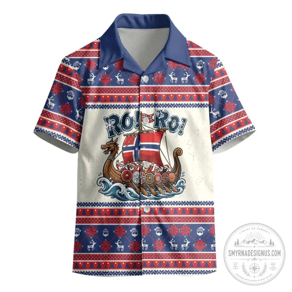 Norway Christmas Viking Ship Ro Ro Santa Claus Pattern Kids Hawaiian Shirt 5 Norway Christmas Viking Ship Ro Ro Santa Claus Pattern Kids Hawaiian Shirt