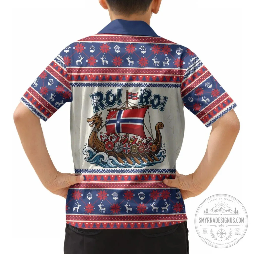 Norway Christmas Viking Ship Ro Ro Santa Claus Pattern Kids Hawaiian Shirt 7 Norway Christmas Viking Ship Ro Ro Santa Claus Pattern Kids Hawaiian Shirt
