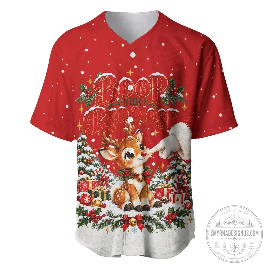 Cute Reindeer Boop The Red Nose Christmas Baseball Jersey