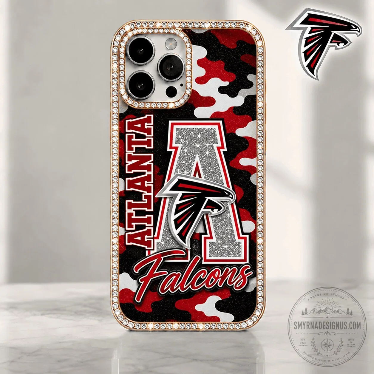 Atlanta Falcons NFL Team Camouflage Bling Diamond Luxury Phone Case