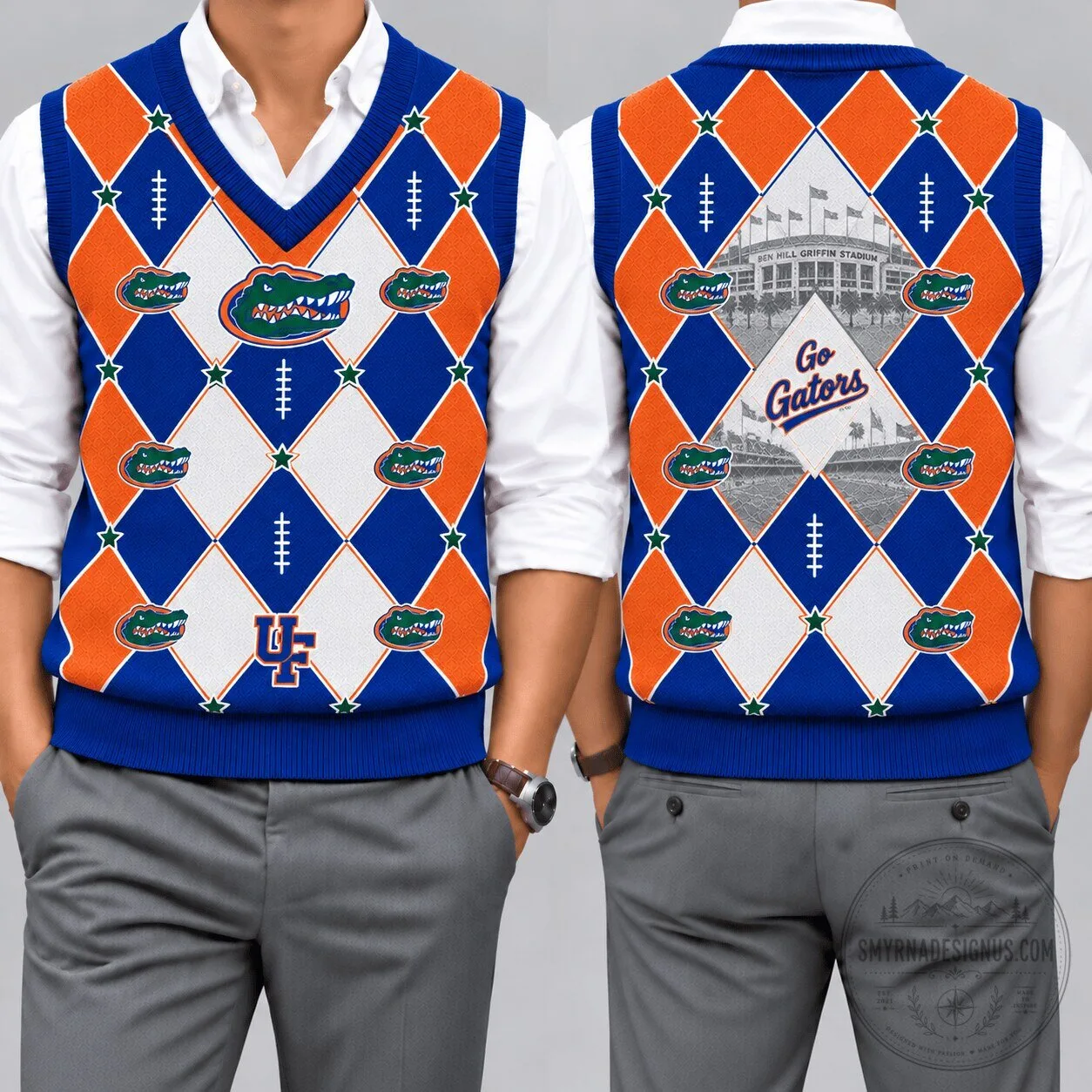 Florida Gators Argyle V-Neck Sleeveless Knit Sweater Vest for Football Fans