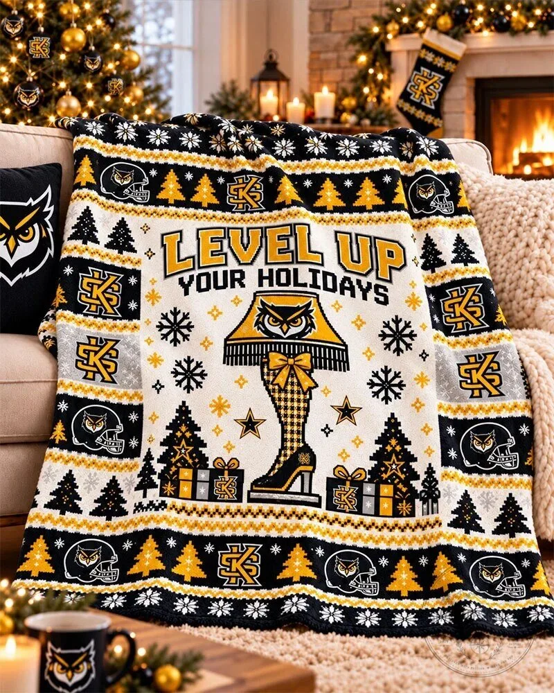 Kennesaw State Owls Level Up Your Holidays Christmas Flannel Blanket 1 Kennesaw State Owls Level Up Your Holidays Christmas Flannel Blanket