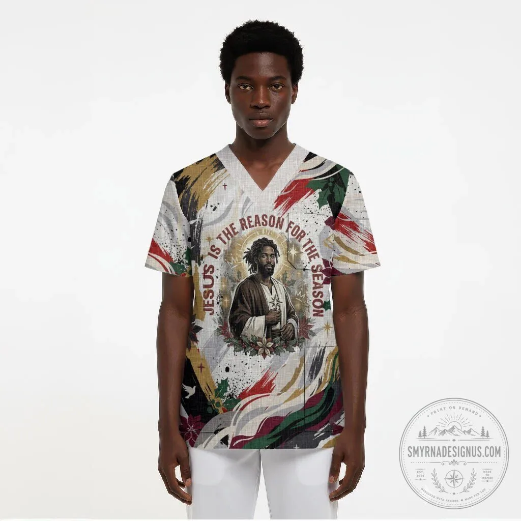 King Jesus is The Reason For The Season Black Christmas Scrub Top 7 King Jesus is The Reason For The Season Black Christmas Scrub Top