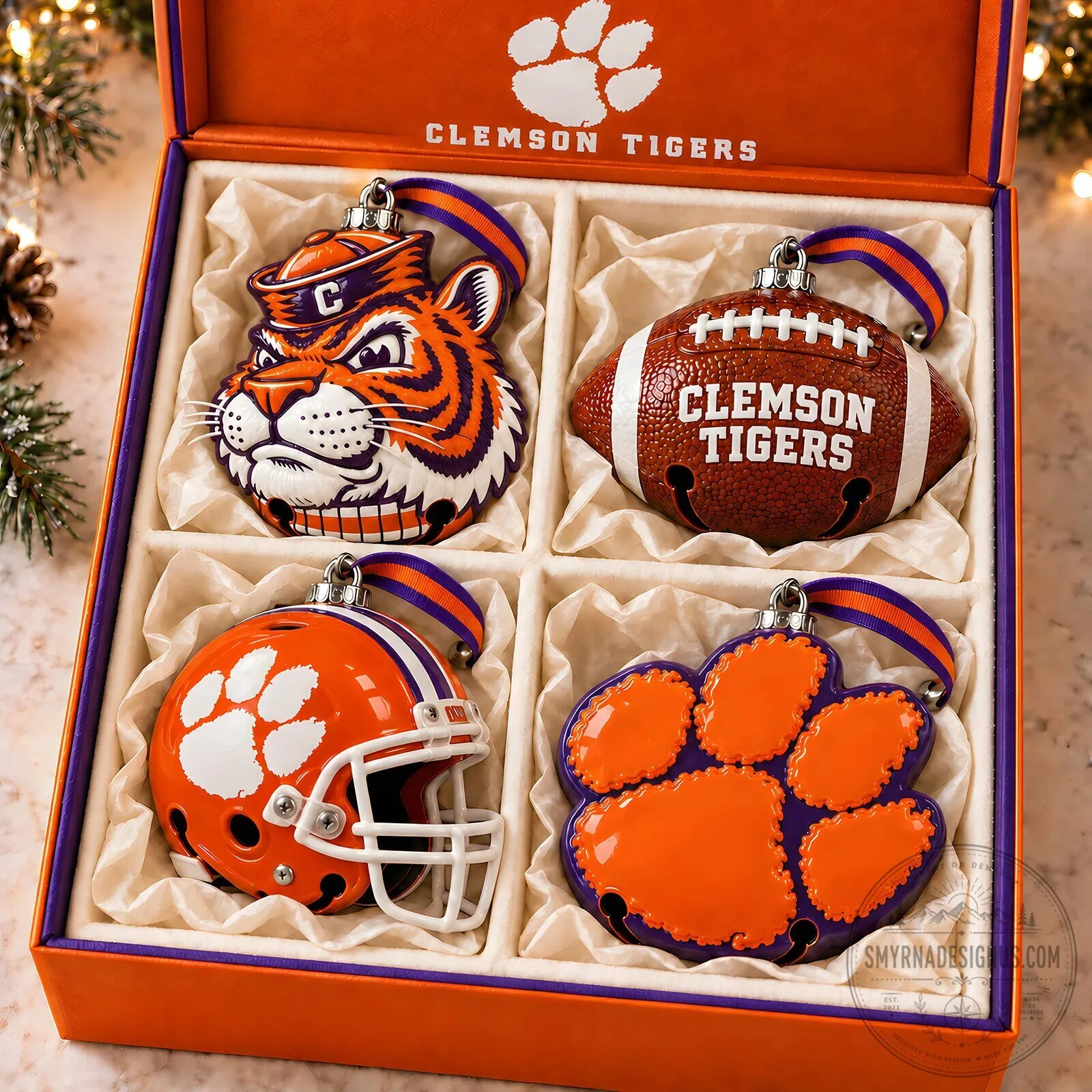 Clemson Tigers Christmas Ornament Set Football Helmet Tiger Paw Bell 1 Clemson Tigers Christmas Ornament Set Football Helmet Tiger Paw Bell