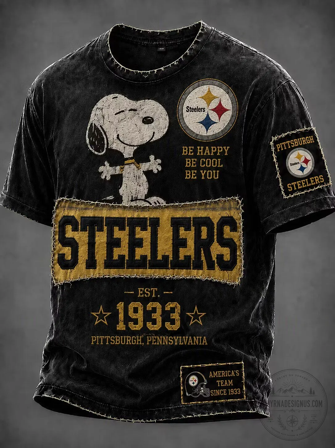 Pittsburgh Steelers Snoopy Be Happy Be Cool Be You Washed T-Shirt