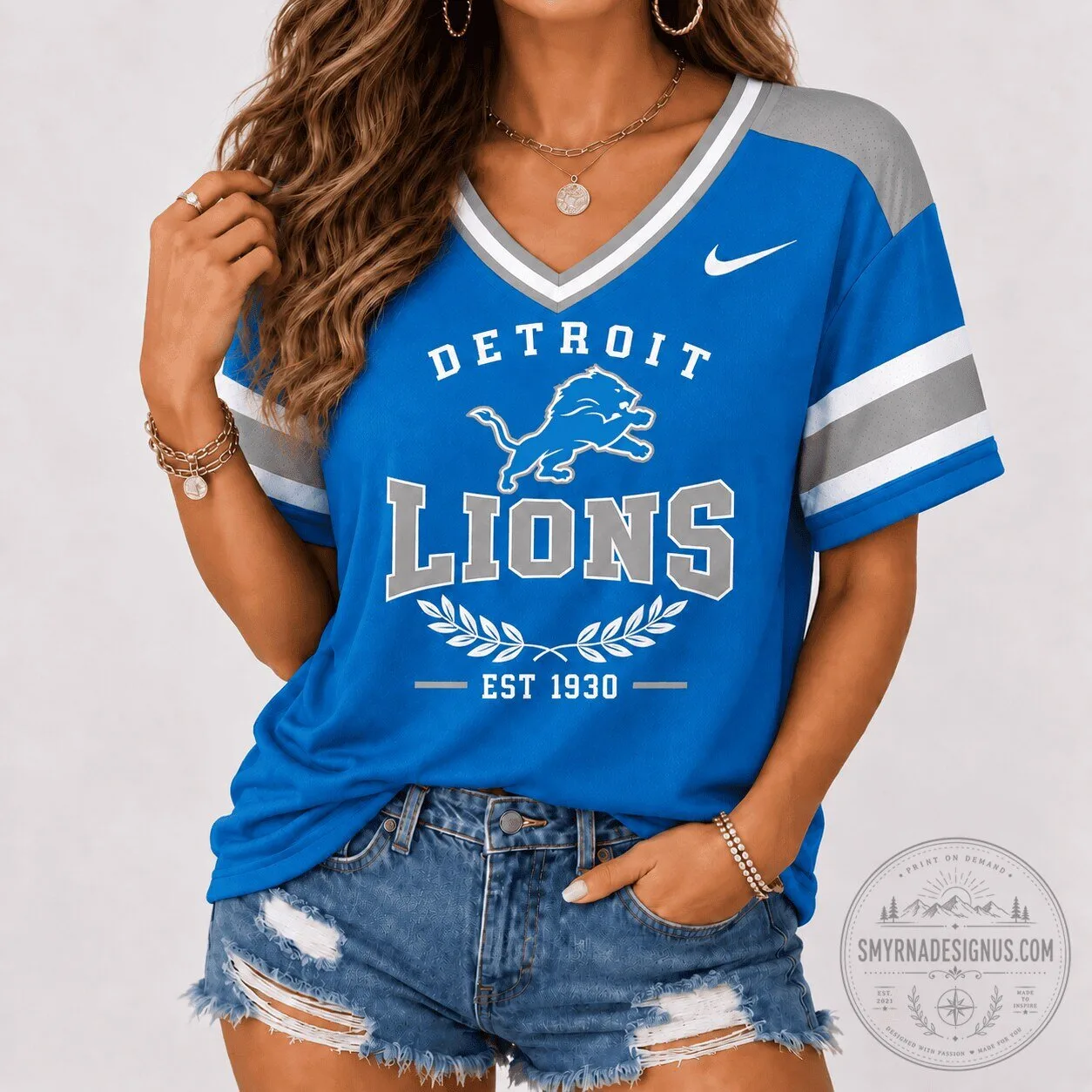Vintage V-Neck Detroit Lions Shirt for Football Fans – Classic Style Apparel