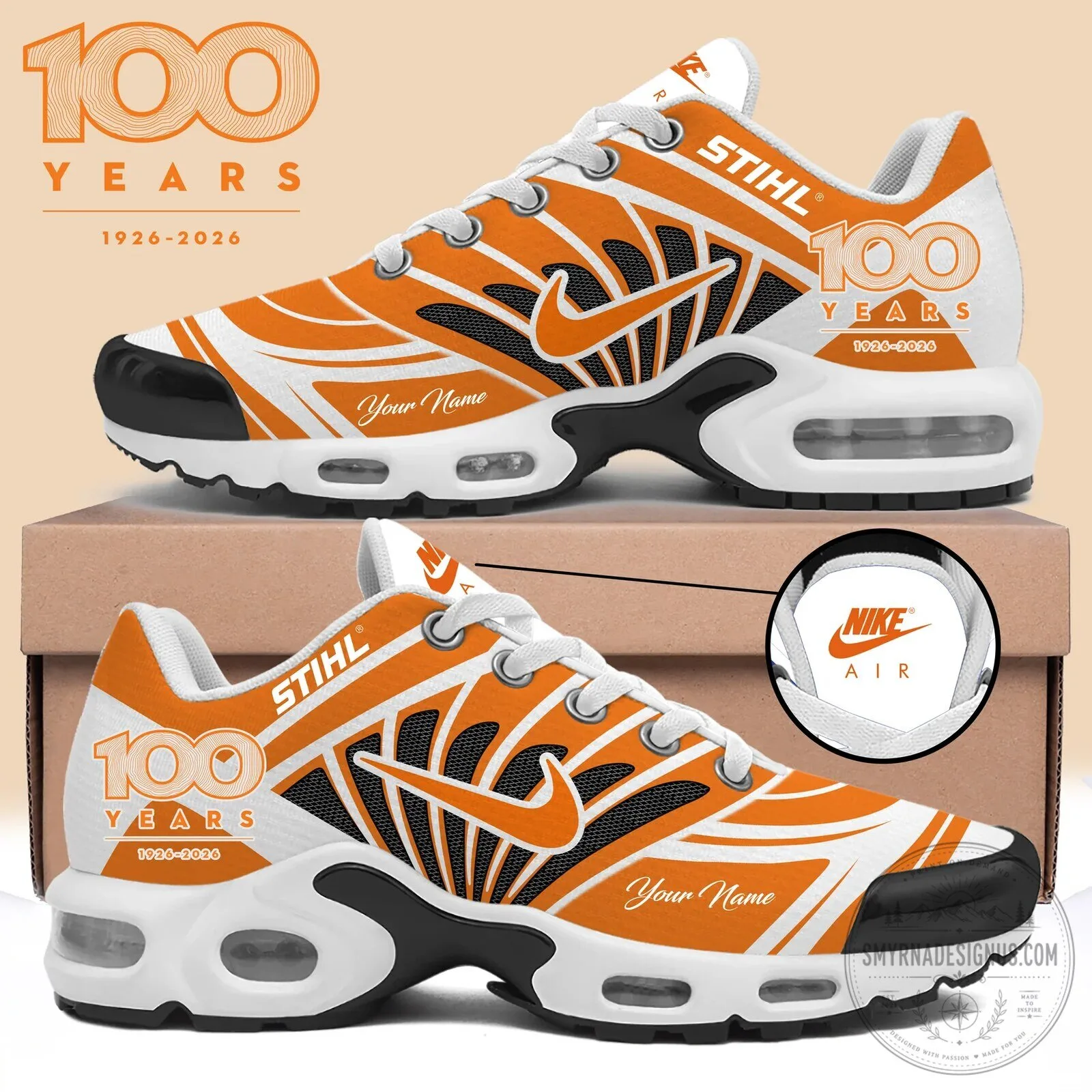 Stihl 100 Years Anniversary Orange White Personalized Running Shoes Sneakers