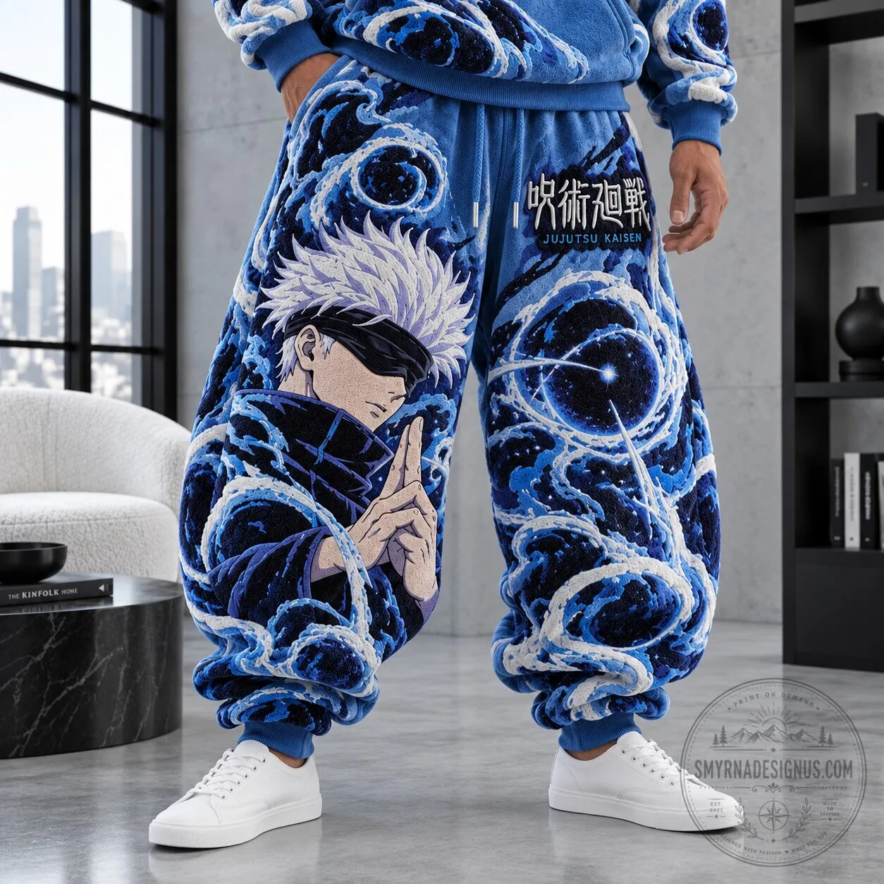 Jujutsu Kaisen Satoru Gojo Anime Blue Graphic Print Baggy Sweatpants