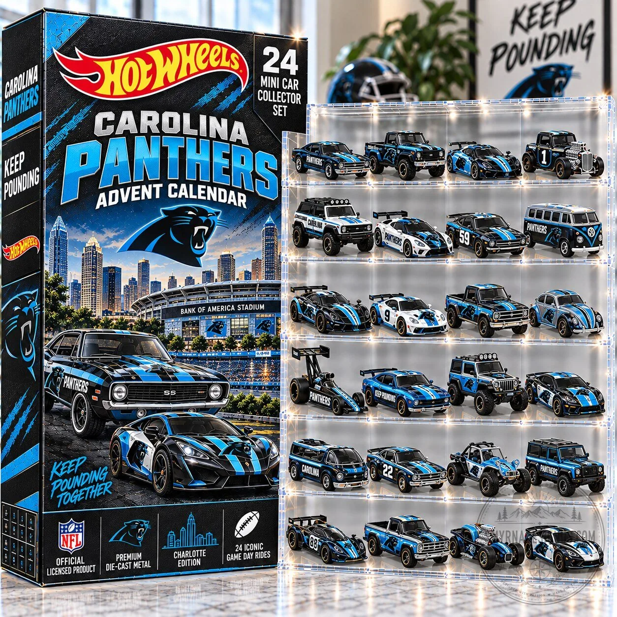Hot Wheels Carolina Panthers NFL Advent Calendar 24 Mini Car Collector Set