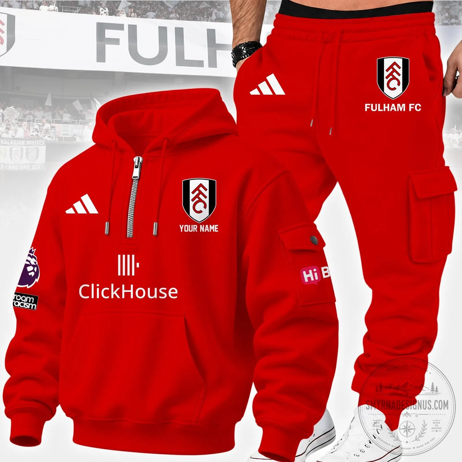 Fulham Football Club Red Zipper Hoodie and Sweatpants Set